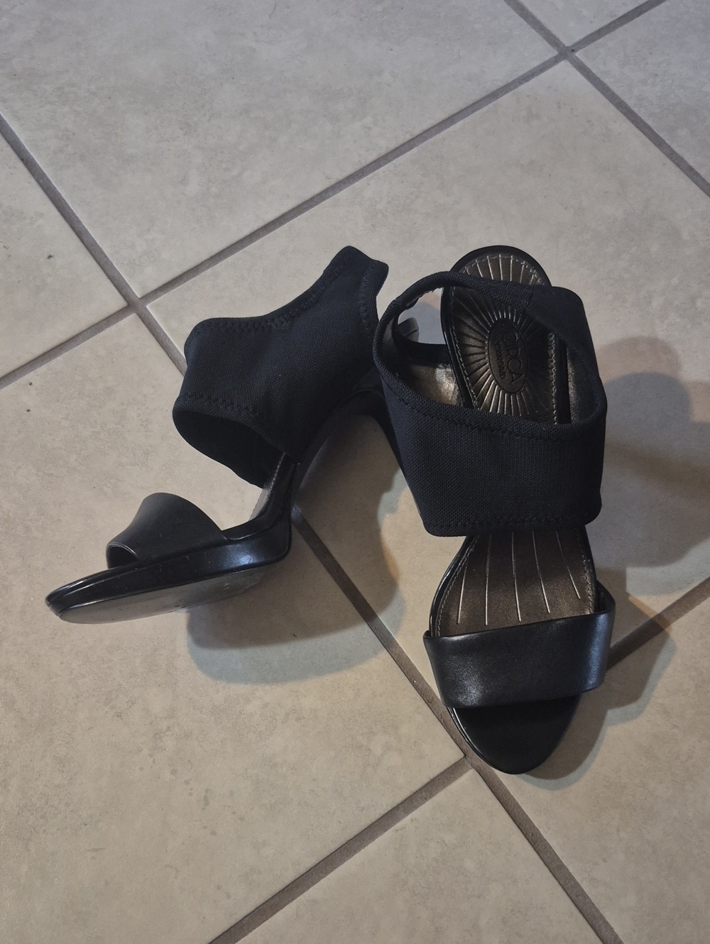 Joan & David Black Stretch Block Heel Sandals